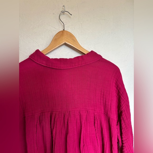 Free People Pink Cotton Gauze Voyager Oversized Relaxed Fit Tunic Shirt Dress - Picture 9 of 12